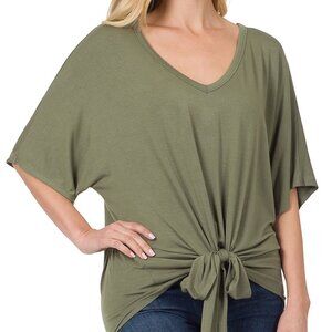 Zenana luxe rayon v-neck tie front top *MULTI COLORS*